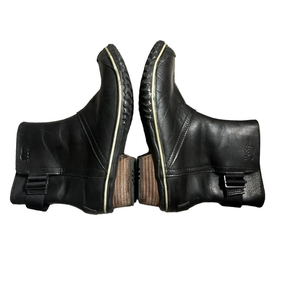 SOREL Black Leather Slimpack Slimboot Waterproof Pull On Boots - Picture 6 of 8